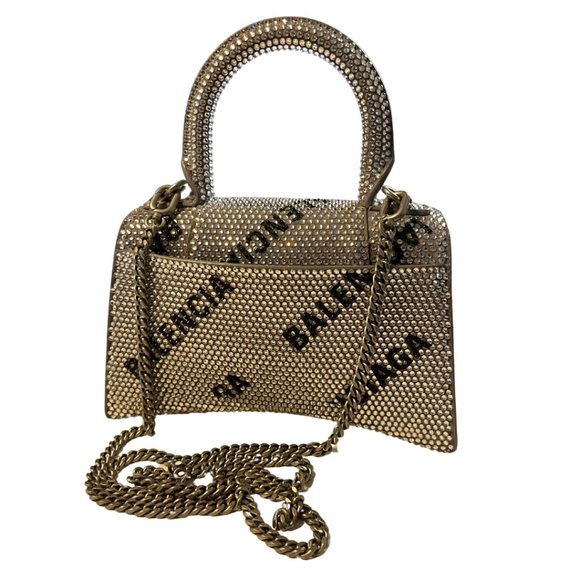 Balenciaga WOMEN'S HOURGLASS XS HANDBAG WITH RHINESTONES IN GREY - Picture 4 of 4